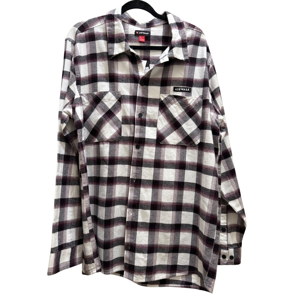 Airwalk Mens Flannel Plaid Button Down Shirt Cream Cosmos Purple XL AWM0211USW
